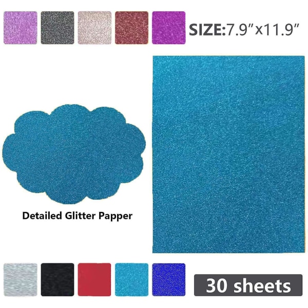 Glitterpapper, 30 Glittriga Dekaler, Perfekt för Barnens DIY Presentförpackningar, Födelsedagsfestdekorationer, Scrapbooking, Papper för Hantverk, 10 Färger