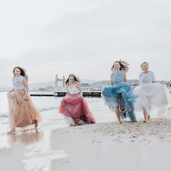 4 Lag, Elegant Høy Midje, Plissert Tyllskjørt, BallPeach Peach