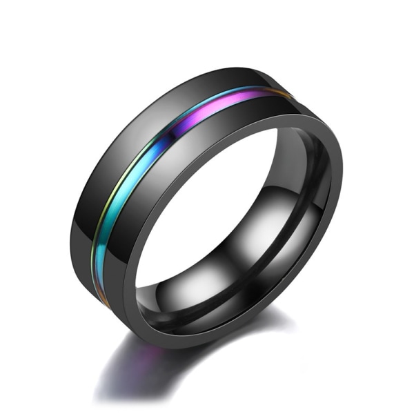 8 mm Rainbow Titanium Ring Färg Tunn Groove Vigselring Par Ring Storlek 9