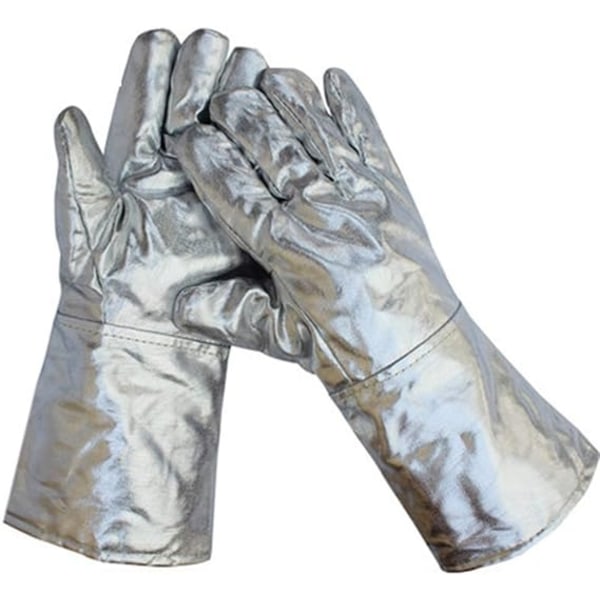 Hög temperatur Värmebeständig aluminiserade säkerhetssvetsarbetshandskar 38cm / 14,96" Ugnshandskar Isolerade handskar av aluminiumfolie