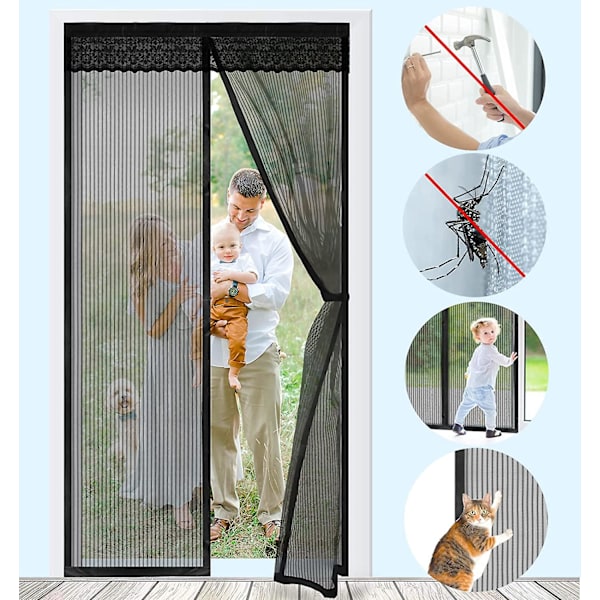 Magnetisk Dør Myggenet, Ridsefast Myggenet Til Balkon, Terrasse, Soveværelsesdør, Installation Uden Boring (100 X 220 Cm)