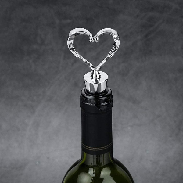 Sydämenmuotoinen viinitulppa, sydämenmuotoinen sinkkiseoksesta valmistettu viinipullonsuojatiiviste (3 kpl, hopea)
