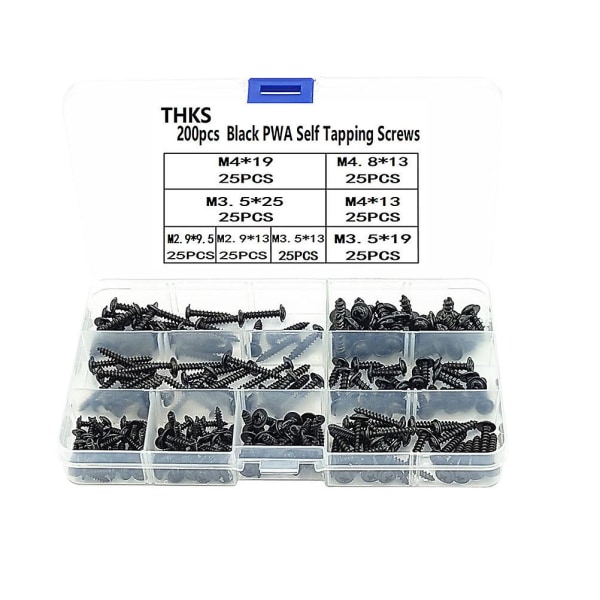 200 Pcs Black Self Tapping Screws Self Drilling Screws Fasteners Screws Set Self Tapping Drilling Ki