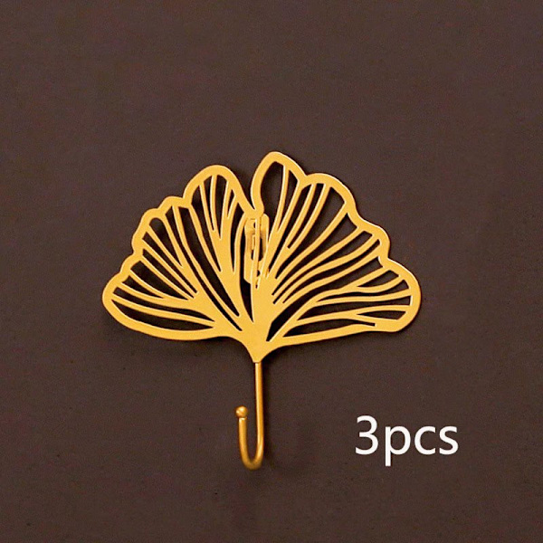 Kreativ Metallblad Väggdekor Hängare Rack Hem Dörr Bakre Klädhängare Förvaring Ingång Hängare Nyckel Ginkgo Blad Form 3st