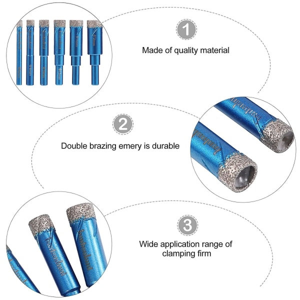 Diamantbor Granit Marmor Tør Diamantbor Hulkernebore Til Murværk Beton Fliser Keramik Glas (1 sæt (6 stk))