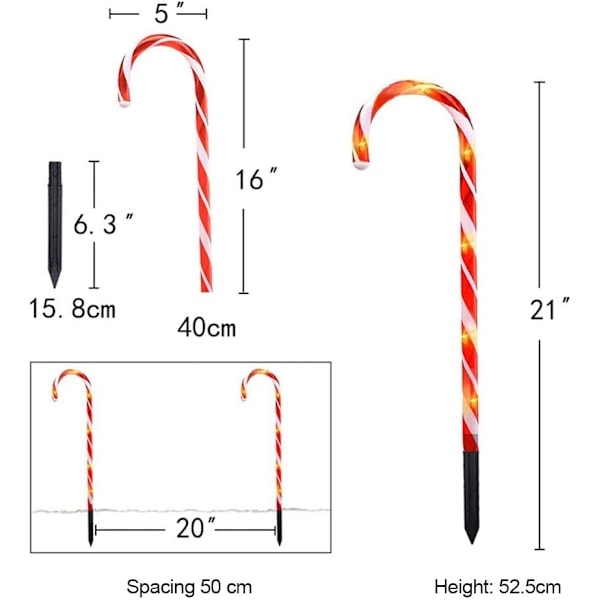 10 stk LED-lyslenker for utendørs dekorasjon, godteristanglamper, LED-landskapslamper, juledekorasjon, julebelyste markører, Ch