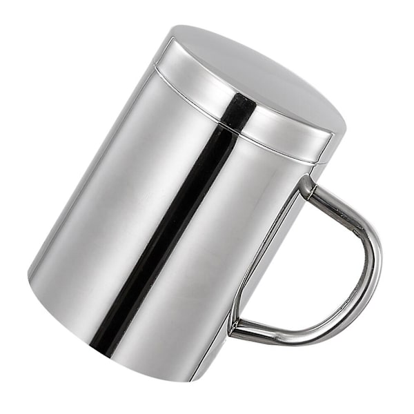 1 st Mug i Rostfritt Stål, Hushållsvattenförvaringskopp, Enkel Tekopp med Handtag, Silver, 10x7x7cm Silver 10X7X7CM