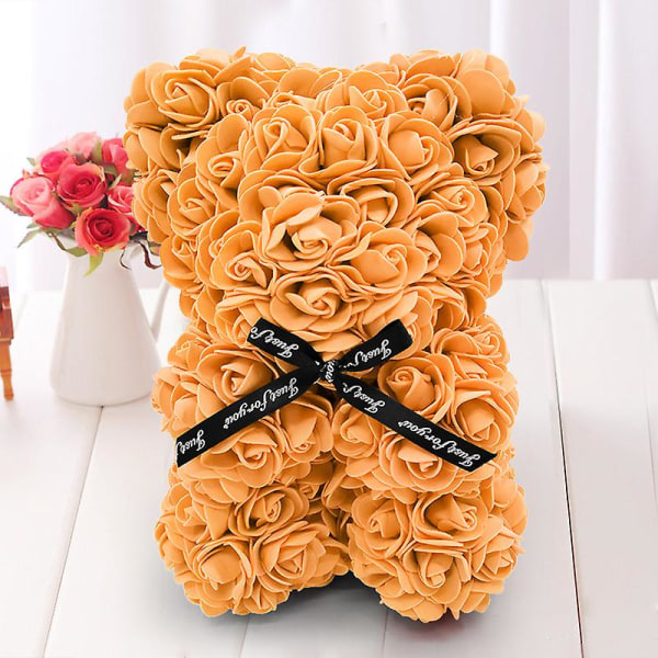 DIY 25 cm Teddy Rose Bear Kunstig Blomst Bear Rose Valentinsdag Til Kæreste Kvinder Kone Mors Dag Julegaver Med Æskeorange orange