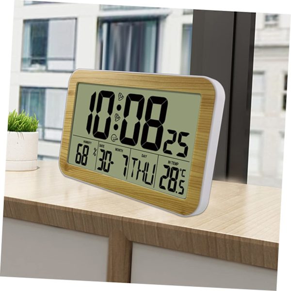 1 stk Trækorn Digital Vægur Skrivebordsur med Temperatur og Dato Træ Digital Alarmur Digital Kalender Alarmur