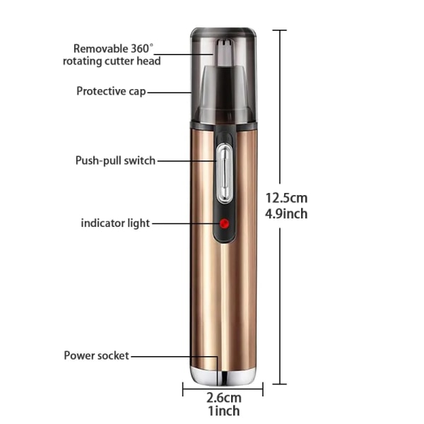Öron- och Nästhårstrimmer för Kvinnor | Metallhölje, Säkert Klippsystem, Mini Pen-Storlek, Batteridriven  guld