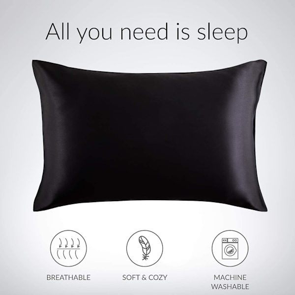 Satin Kuddeöverdrag för Hår och Hud, 2-pack - Standardstorlek Kuddeöverdrag - Satin Kuddeöverdrag med Kuvertstängning Svart 20 x 26 Black 20  x 26