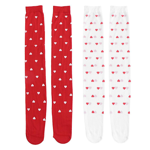 2 Par Valentine's Day Strumpbyxor Kvinna Långa Strumpor Hjärtmönster Kvinna Strumpbyxor Röd 70X10CM Red 70X10CM