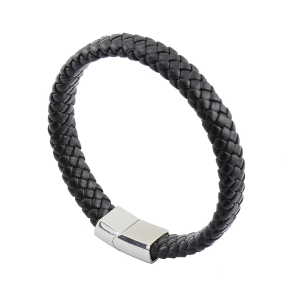 Armband i äkta läder med flätad design och magnetiskt lås i rostfritt stål för män