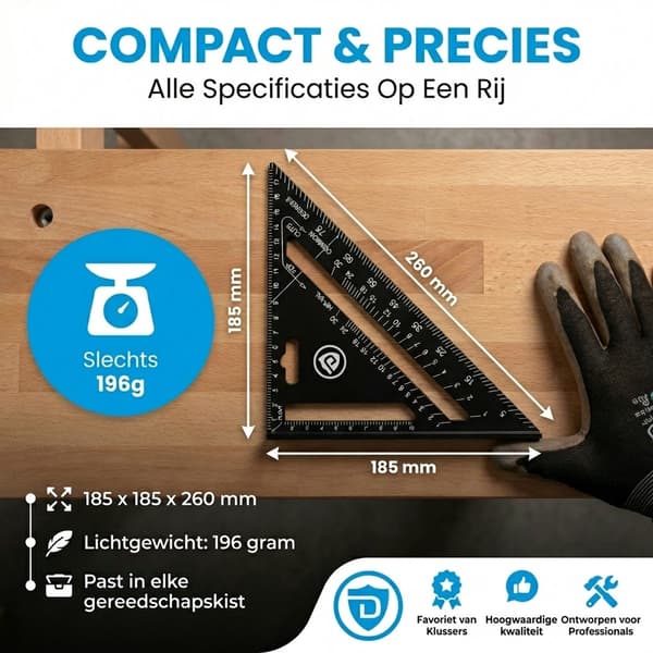 Speed Square 5 i 1 Aluminium Tømrer Vinkelmåler Trekant Lineal med Savguide til Træbearbejdning Markering Indramning, Sort