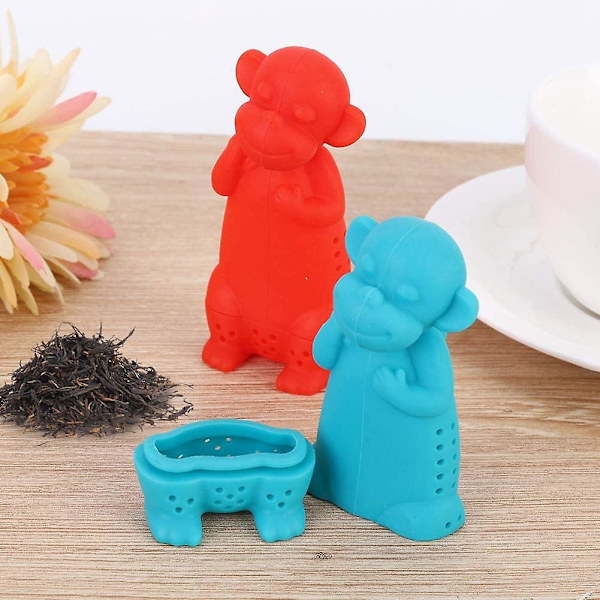 Nique Eläimen Muotoinen Juomasuodatin Söpö Sarjakuva Apina Silikoni Tee Suodatin Infuser Siivilä Tee Tarvikkeet (2kpl, Punainen+sininen)