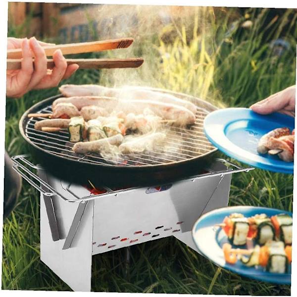 Udendørs Foldbar Komfur Grill Camping Bålplads Bærbar Foldbar Rustfrit Stål Køkkenudstyr Med Rygsæksgrillplade Bjergbestigning Campingudstyr