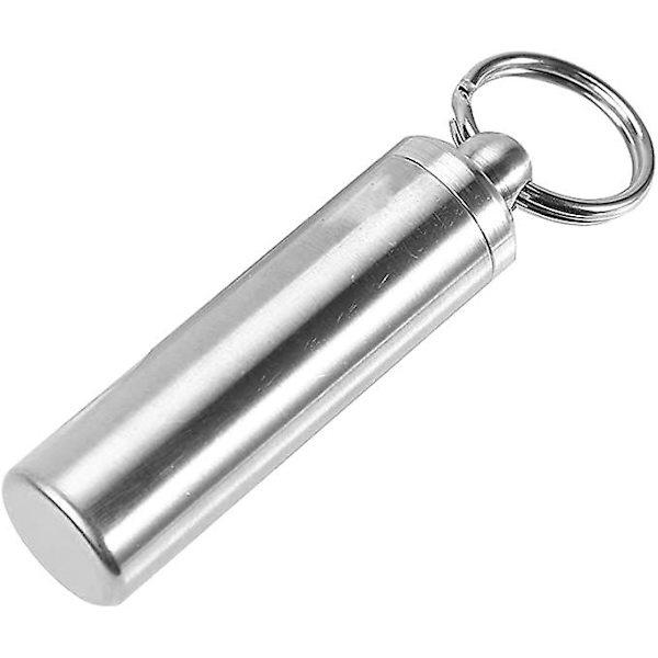 Nøglering Pilleholder, Vandtæt Medicin Pilleæske i Rustfrit Stål Medicin Nøglering Pillebærer Camping Flaskeholder Container Nøglering (1 stk,