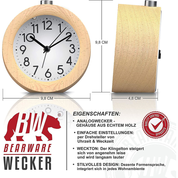 Analog Väckarklocka - Retro Design - Luminous Urtavla Med Ljus - Tyst - Reseväckarklocka - Hörbar Alarm - Snooze-knapp Snooze-funktion - Batteri O