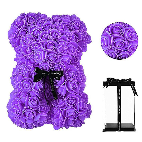 DIY 25 cm Teddy Rose -karhu Tekokukka Karhu Ruusu Ystävänpäivä Tyttöystävälle Naisille Vaimolle Äitienpäivä Joululahjat Laatikossa Violetti purple
