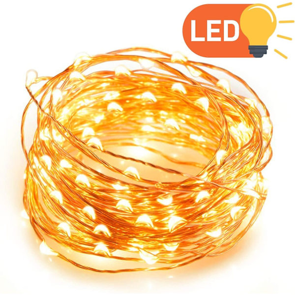 Varmvit LED-ljusslinga Dimbar \"Silver Wire\", 10m 100 LED-stjärnljuskedjor Vattentät IPX6 Strömförsörjning för Utomhus