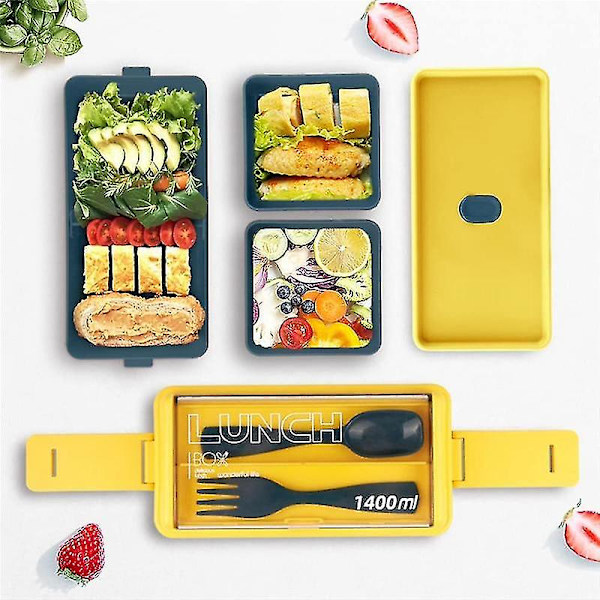 Bentobokssett, 1400 ml Bentoboks for voksne, 3 rom Bento lunsjboks, Matlagingsbeholder