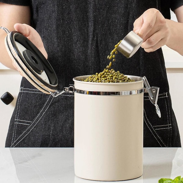 1,8l Te, Tørket Frukt Oppbevaringsbeholder Kaffe Pulver Lufttett Beholder Med Skje Rustfritt Stål Kaffe Be