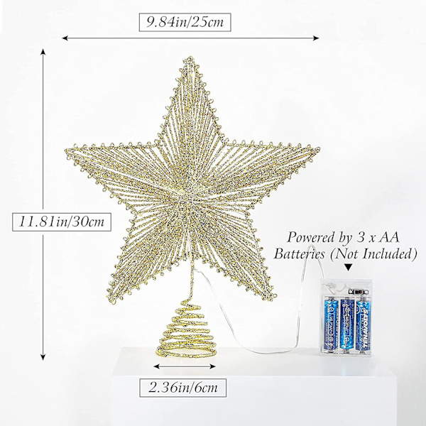 Stjerne Juletræ, Led Metal Glødende Juletræ Stjernelys, Traditionel Julepynt Juletræstop Med Feelygter Til Hjemmet, 9