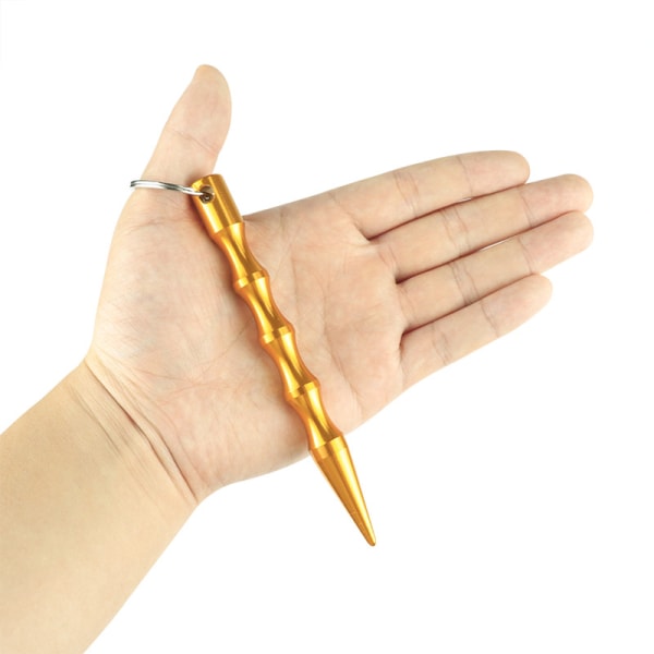 6-tums återfyllbar tryckknapp Taktisk penna för utomhusöverlevnad, skydd och EDC, guld, 2 stycken