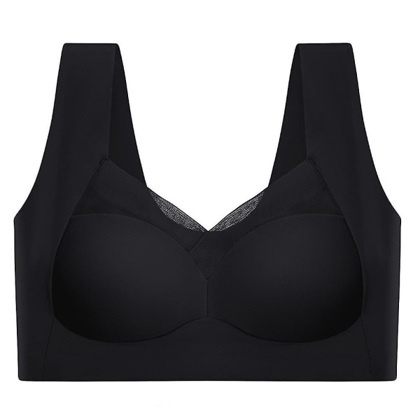 Dame Komfort Blød Sømløs Push Up BH Shapewear Trådløs Crop Top Vest Sportsundertøj 2XL Sort 2XL Black