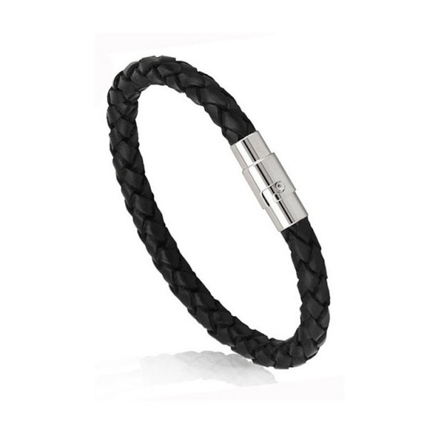 Herrar Dubbelflätad Svart Läder- och Stål Armband