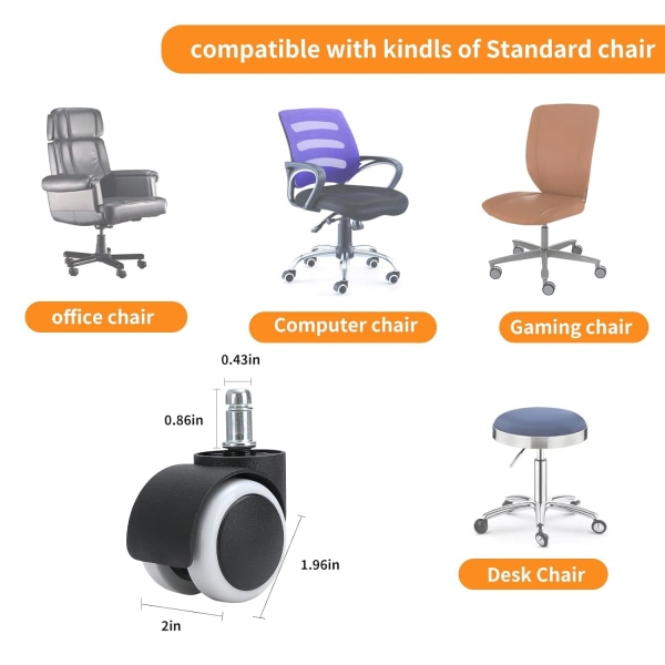 Kontorsstols Hjul, Kullager Stolhjul, Tunga Datorkontorsstols Swivel Hjul, 5-pack Hjul