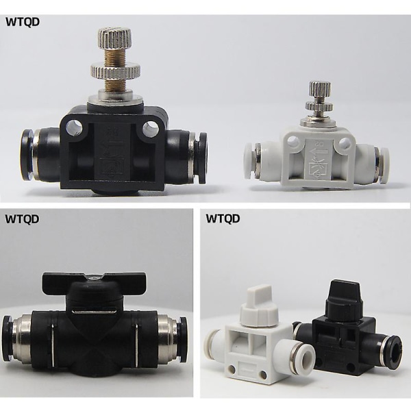 Pneumatisk Kulventil, Tryck-För-Anslutning Spak Avstängningsventil För Luftflödeskontroll (2 st, Svart)