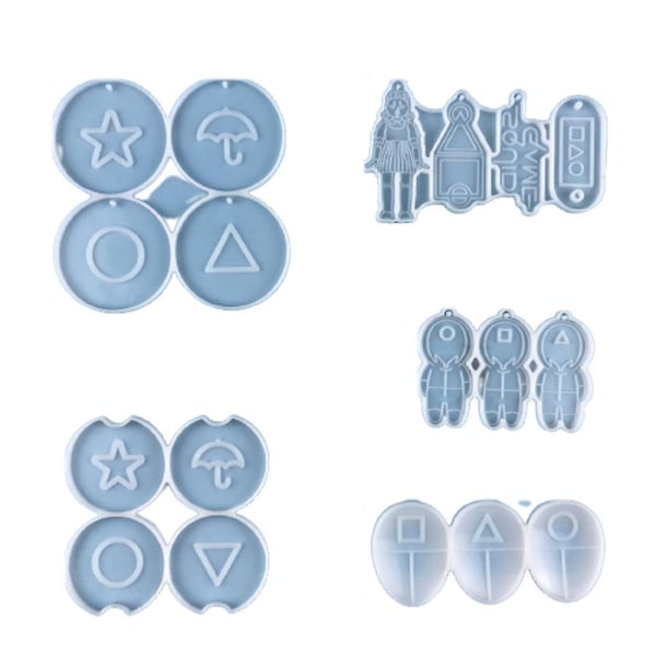 5 stk. Squid Game Epoxy Harpiks Spejl Silikonform Kompatibel Med DIY Håndlavede Ornamenter Dangler Smykker Nøglekæde