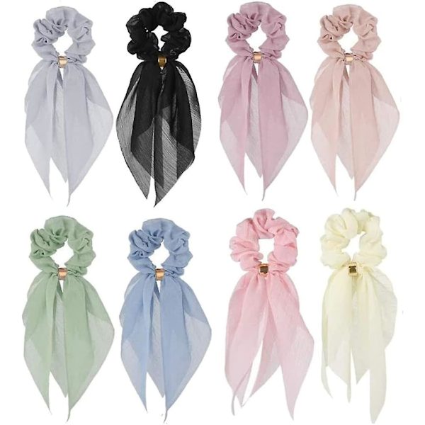 Hiusnauha, hiuslenkit naisille ja tytöille, 8 kpl scrunchie kaksikerroksinen rusetti söpö pupunkorva hius scrunchiet