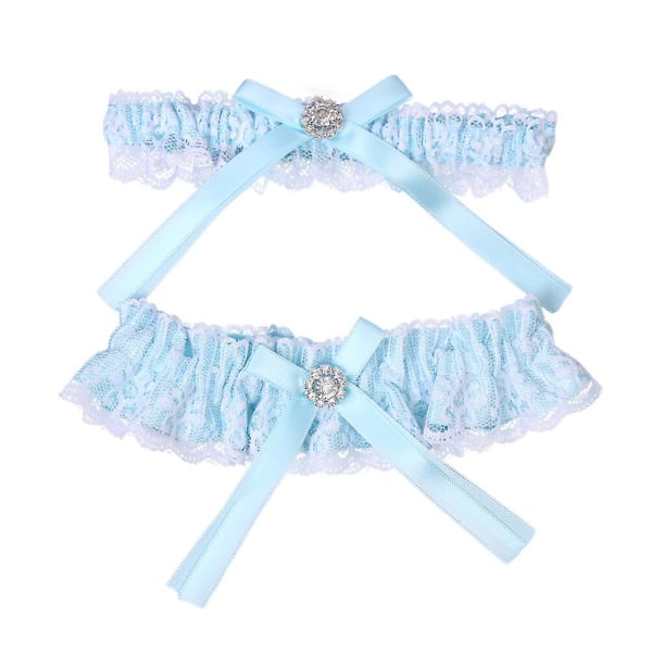 Rhinestone-set Ornament Set Spetsbälte Brud Bröllop Benring Vintage Stretchbar Blue M