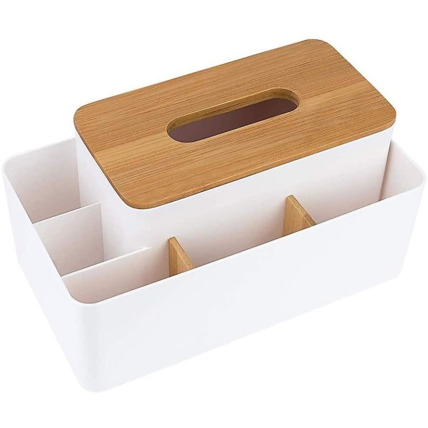 Multifunksjonell Oppbevaringsboks Bambus Skrivebord Organizer Avtakbar Vevboks Ansiktsvevholder, Skrivebord Oppbevaringsboks, Avtakbar Tre Skrivebord Organizer