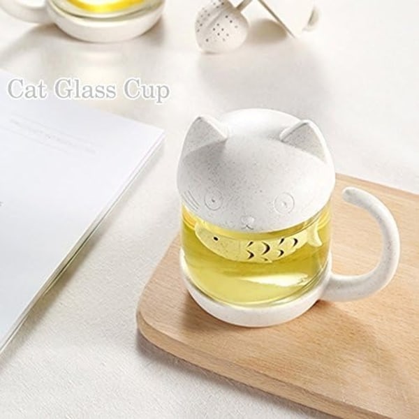 Kissan lasillinen teekuppi, vesipullo kalan muotoisella teehakulaitteella, kahvikupin suodatinsiivilä 250 ml (8 OZ) äitienpäivälahja