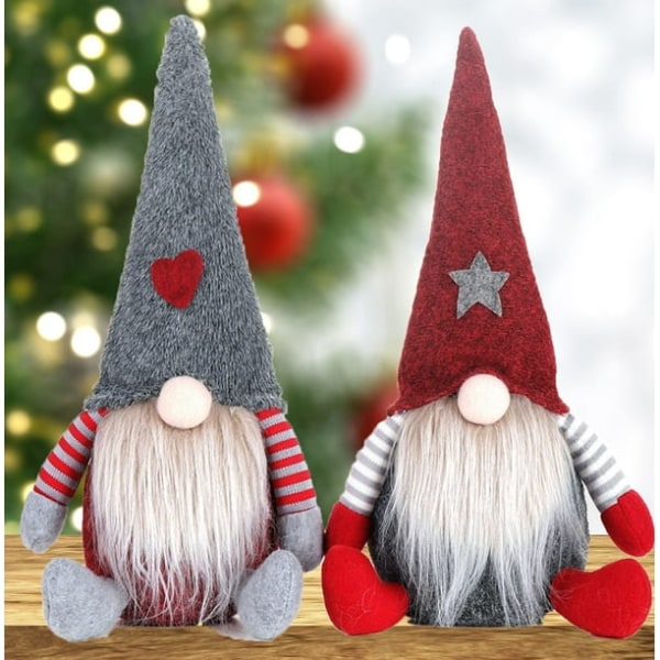 Julepynt Nisser Plysj Julenisser Håndlagde svenske Tomte Gnome Ornaments for Party Julepynt Ornamenter（2STK）
