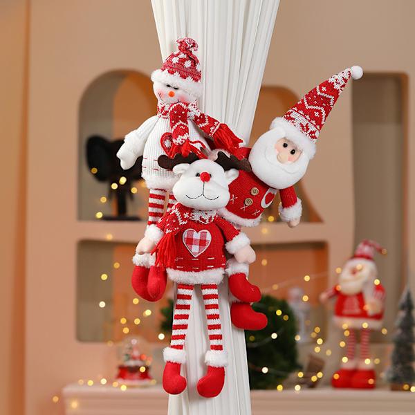 3 stk. Julegardinbeslag Kreative Gardintilbageholdere 3D Julemand Snemand Elg Rendeer Tegneserie Julefigurer