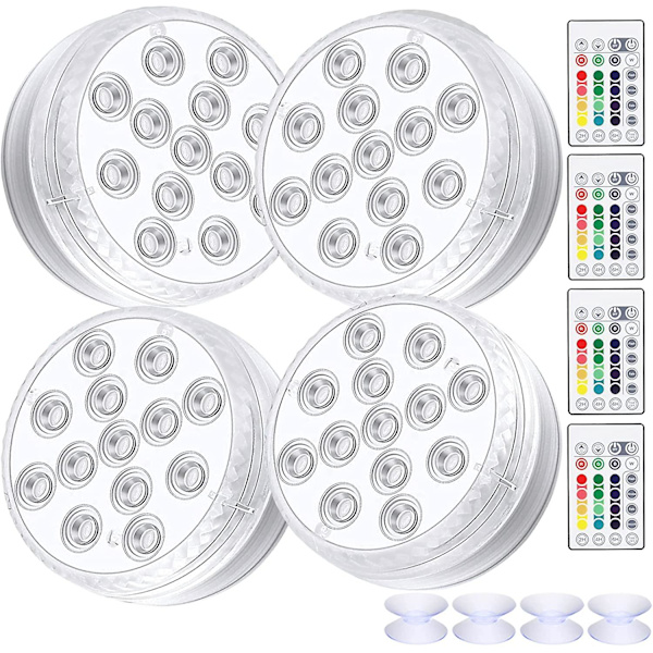 Nedsänkbar LED-lampa, 4-pack Vattentäta LED-lampor med Fjärrkontroll RGB Färgväxlande Damm Belysning Dekoration för Vasbas, Simbassäng, Akvarium