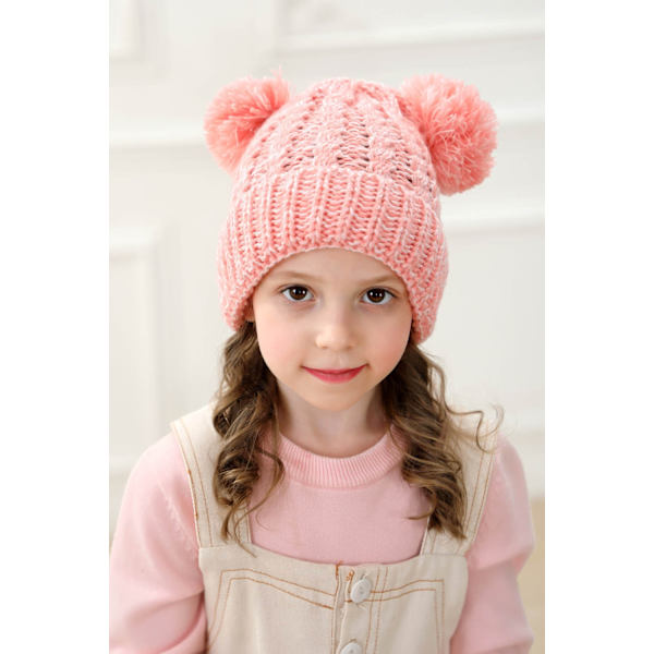 Tyttöjen neulottu beanie-pipo vauvalle, talvipipo, söpö vauvan pompom-pipo tytöille ja pojille, paksu ja lämmin taaperopipo, 1-5 vuotta, 1 kpl (vaaleanpunainen)