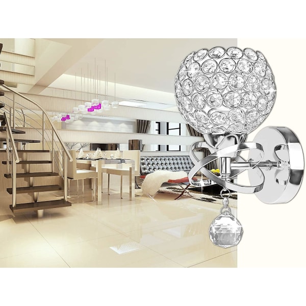 Moderne krystall-vegglampe for soverom, gang og stue - vegglampe med E14-sokkel, 2 stk (sølv)