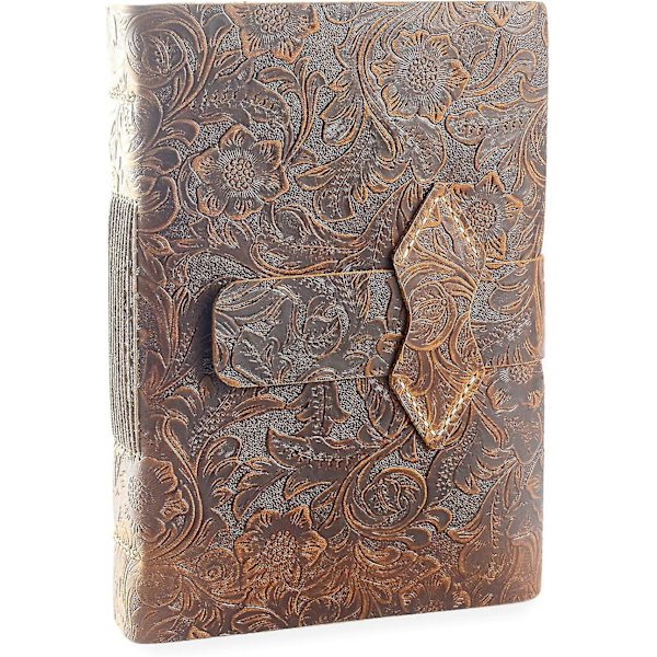 Lærjournal A5 Skriveblokk - Antikk Håndlaget Lærbundet Daglig Notatbok - Blankt Papir Medium 22x15cm, Reise Menn/kvinner/reisende/studenter A