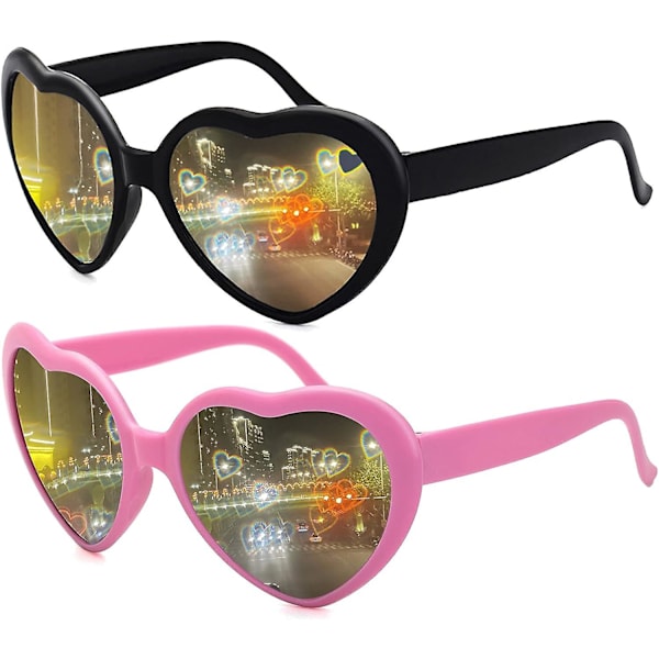 Hjerte Solbriller For Kvinner Menn Festival Party Rave Lysendrende Hjerte Effekt Diffraksjonsbriller Uv400 Beskyttelse Svart Rosa Black pink