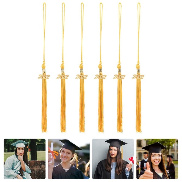 6 stk Røde Ornamenter Graduation Tassel 2022 Håndlaget Caps Tassel Grad Tassel 2022 Håndlaget Tassel Håndverk Golden 40x3.4cm