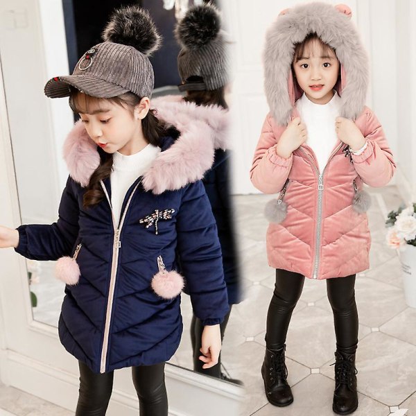 Bomullsrockar för flickor Mellanlånga barnkläder Kläder i förtjockad bomull Vinterkappa160cmpink pink 160cm