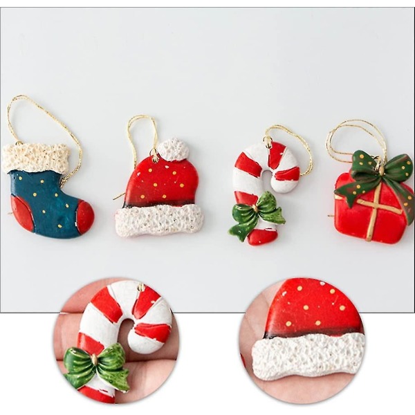 Julminiatyrprydnadsföremålssats Resin Dollhouse Hängande Landskapsprydnader för Snöig Vintergirlang Tillbehör 4 st Färger