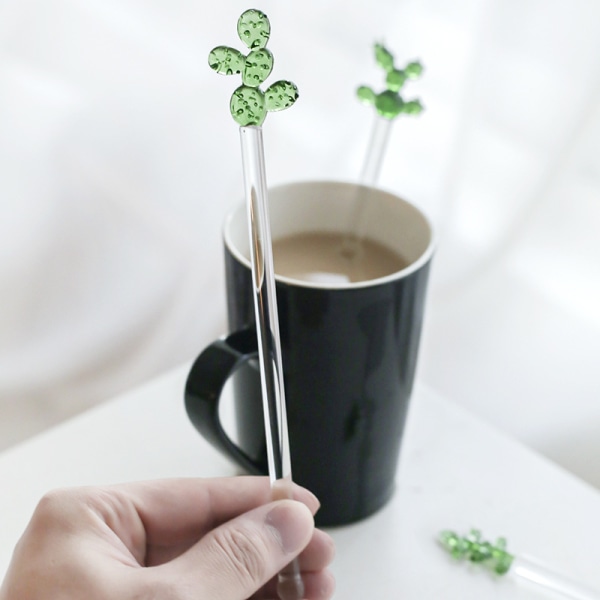 10 stk. Cocktailomrørere Glas Kaktus Swizzle Sticks Transparent Glas Omrøringspinde Genanvendelige Omrøringspinde til Kaffe Drikke (Kaktus)