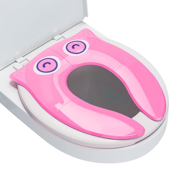 Bærbart pottesete for småbarnsreiser - Sammenleggbart sklisikkert pottetrening toalettsetetrekk for jenter, babybarn med snorveske (rosa ugle)