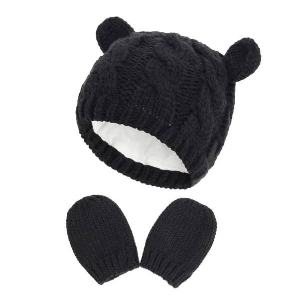 Babyhatt och Vantar, Baby Flicka Pojke Hatt Vantar Set Vinter Stickade Hattar Baby Nyfödda Hattar för Baby 0-2 Månader (L; Svart)
